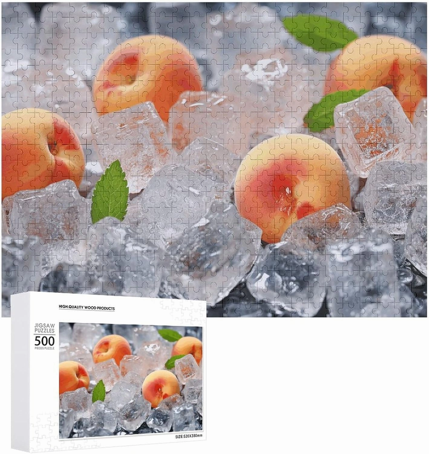500 PCS Jigsaw Puzzle for Adults Challenging Puzzle for Game Nights Peach Ice Cubes Jigsaw Puzzle Customized Personalized Wooden Puzzle Pieces for Family Home Decor
