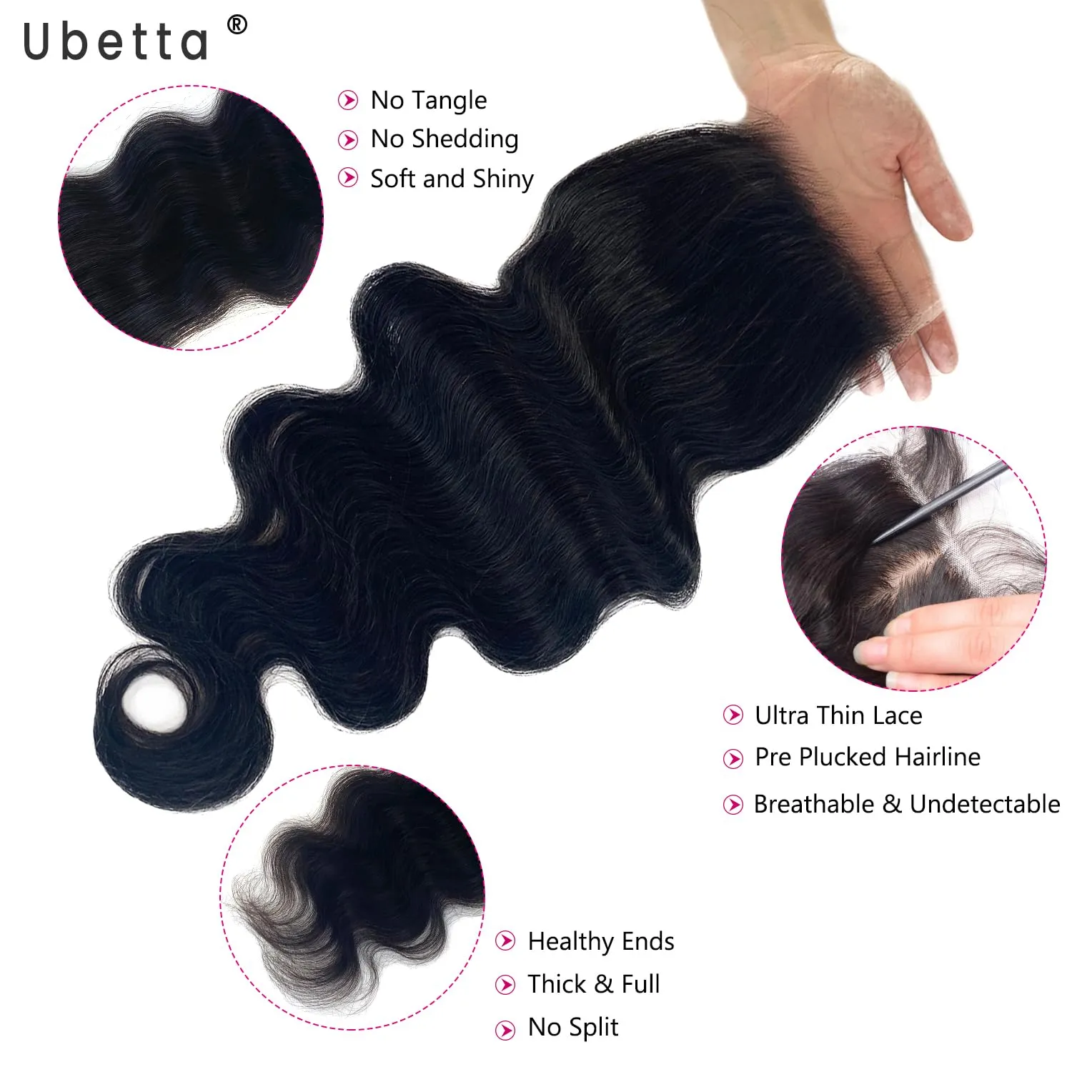 5x5 Lace Closure, Body Wave Lace Closure 5x5 Light Brown Lace Closure Pre Bleached Knots Swiss Closure Close to Transparent Lace Closure Virgin Human Hair Glueless Closure Natural Hairline 20 Inch