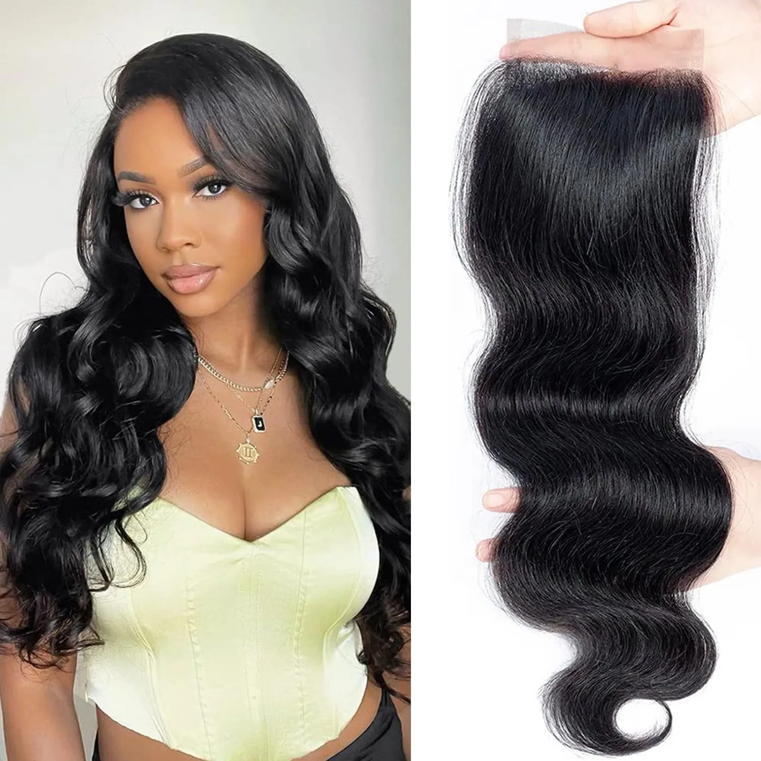 5x5 Lace Closure, Body Wave Lace Closure 5x5 Light Brown Lace Closure Pre Bleached Knots Swiss Closure Close to Transparent Lace Closure Virgin Human Hair Glueless Closure Natural Hairline 20 Inch