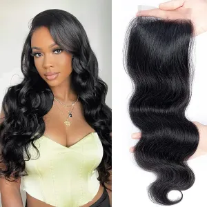 5x5 Lace Closure, Body Wave Lace Closure 5x5 Light Brown Lace Closure Pre Bleached Knots Swiss Closure Close to Transparent Lace Closure Virgin Human Hair Glueless Closure Natural Hairline 20 Inch