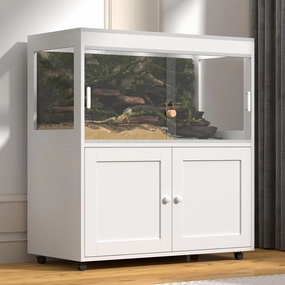 60-Gallon Reptile Terrarium with Cabinet Storage & Wheels – Secure Sliding Door & Sturdy Mesh Roof for Optimal Ventilation, Perfect for Snakes, Lizards & Geckos