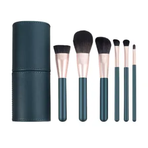 6pcs Makeup Brush Set Foundation Eye Shadow Brush Loose Powder Blush Lip Brush Same Color Storage Bucket