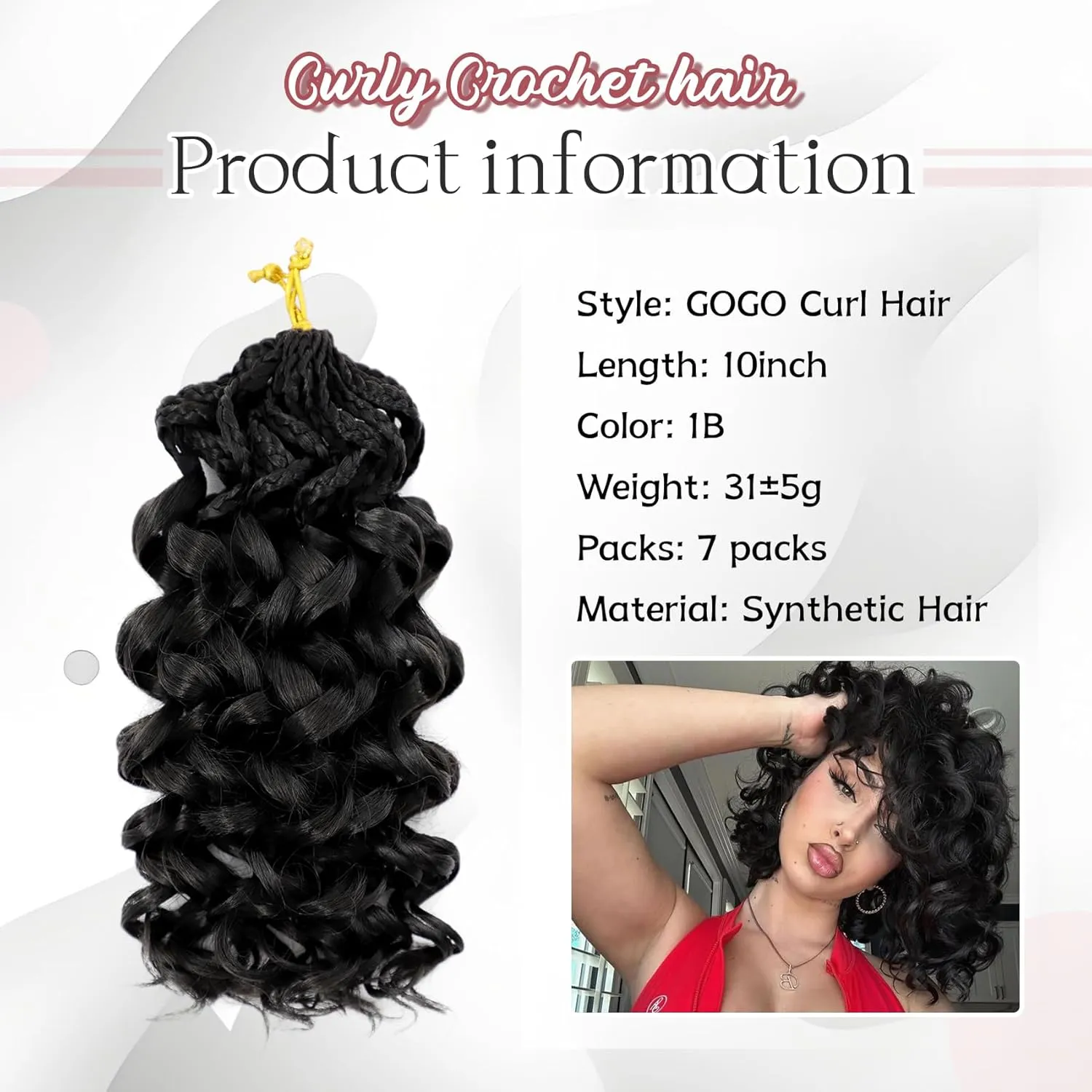 7 Packs Gogo Curl Crochet Hair for Women 10 Inch Pre-Twisted Curly Crochet Hair Deep Ocean Water Wave Beach Curl Crochet Braids Synthetic Braiding Hair Extensions (10 Inch, 1B)
