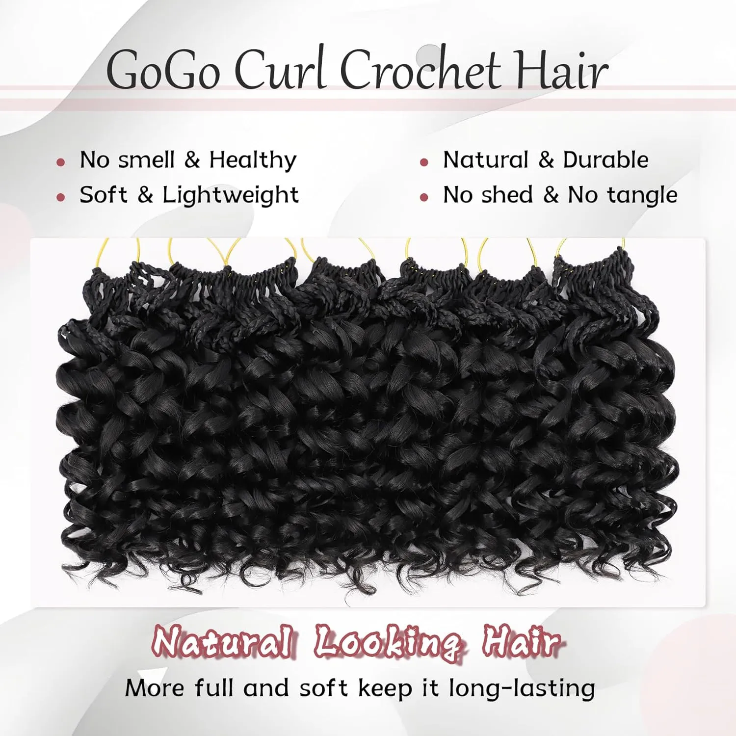 7 Packs Gogo Curl Crochet Hair for Women 10 Inch Pre-Twisted Curly Crochet Hair Deep Ocean Water Wave Beach Curl Crochet Braids Synthetic Braiding Hair Extensions (10 Inch, 1B)