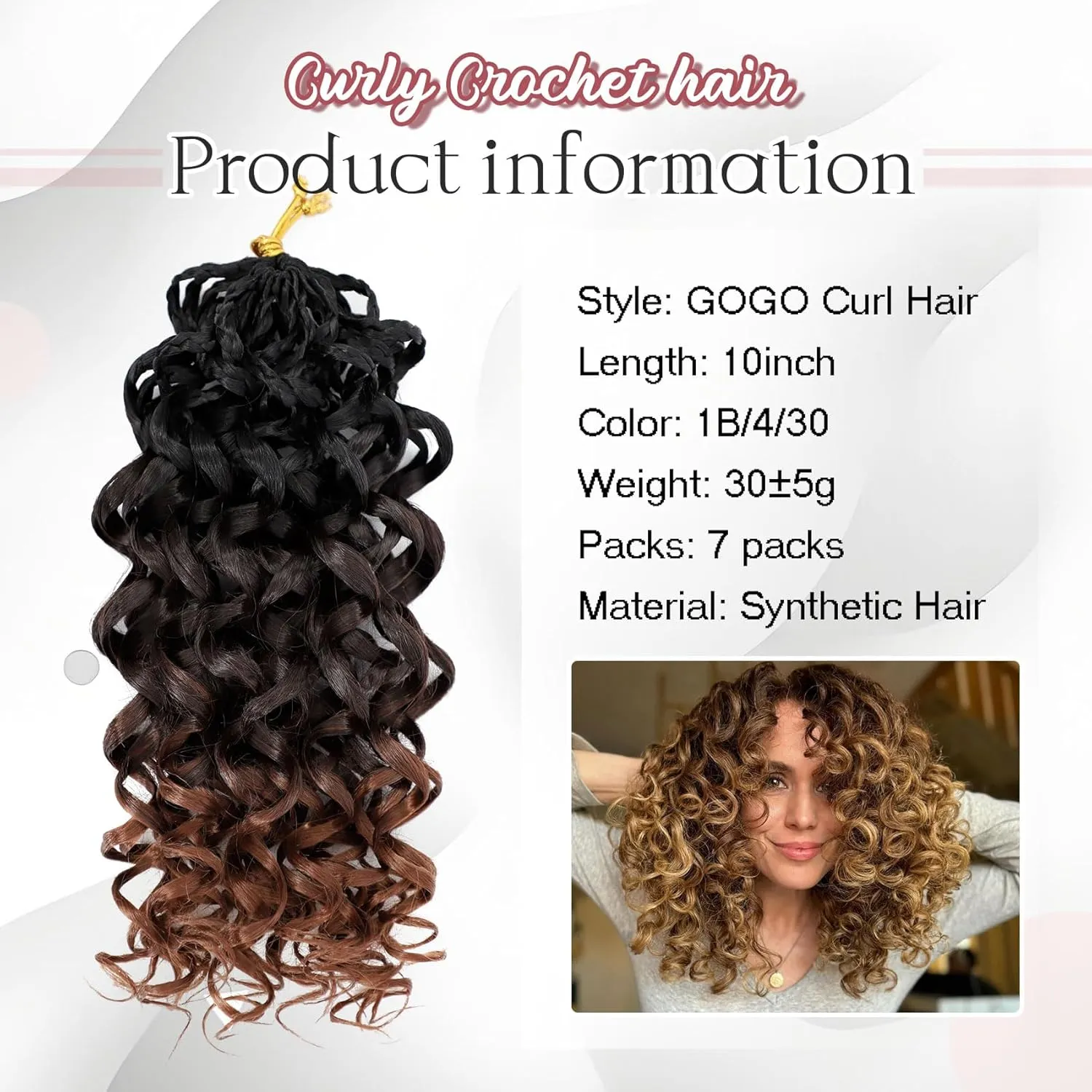 7 Packs Gogo Curl Crochet Hair for Women 10 Inch Pre-Twisted Curly Crochet Hair Pre Looped Deep Ocean Water Wave Beach Curl Crochet Braids Synthetic Braiding Hair Extensions (10 Inch, 1B/4/30)