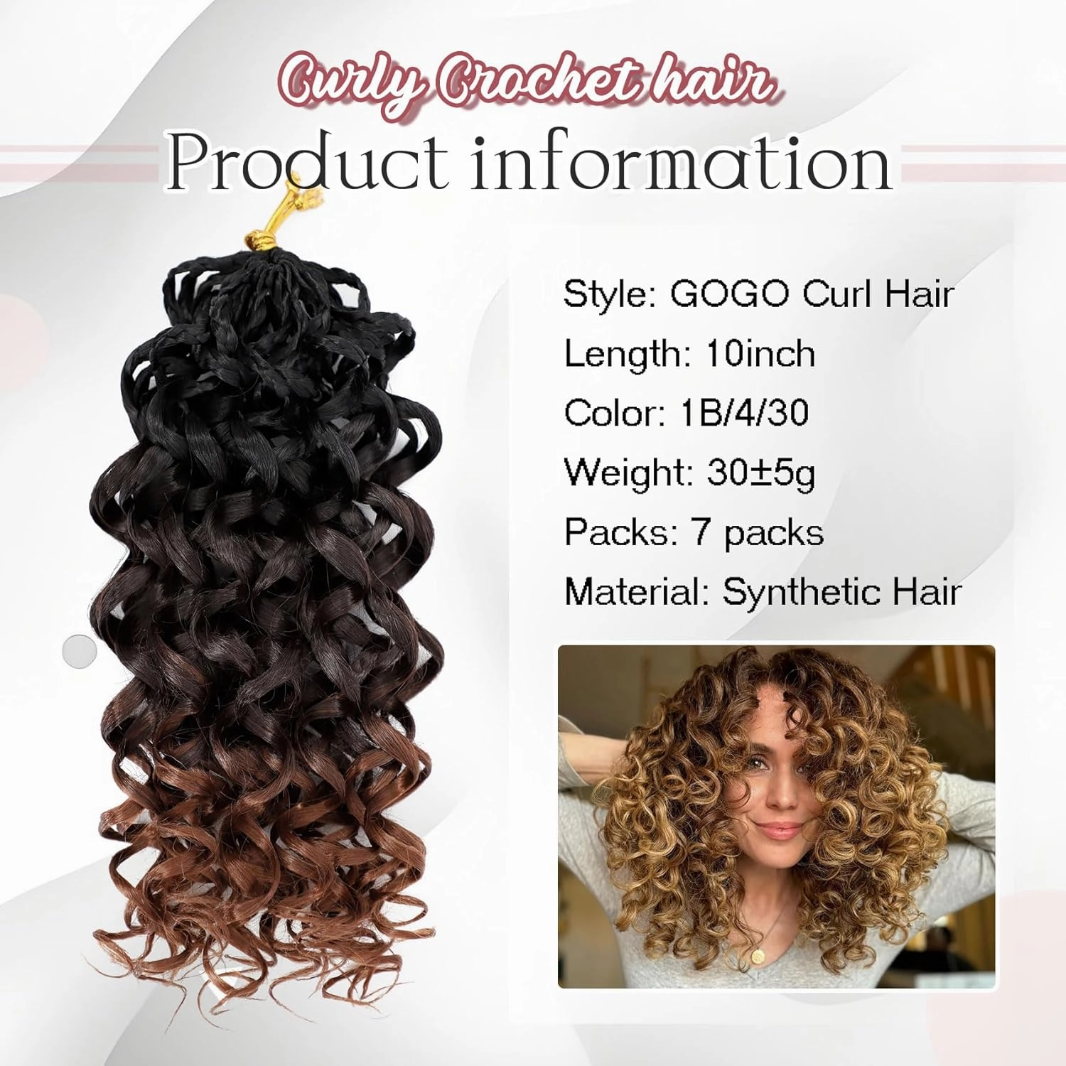 7 Packs Gogo Curl Crochet Hair for Women 10 Inch Pre-Twisted Curly Crochet Hair Pre Looped Deep Ocean Water Wave Beach Curl Crochet Braids Synthetic Braiding Hair Extensions (10 Inch, 1B/4/30)