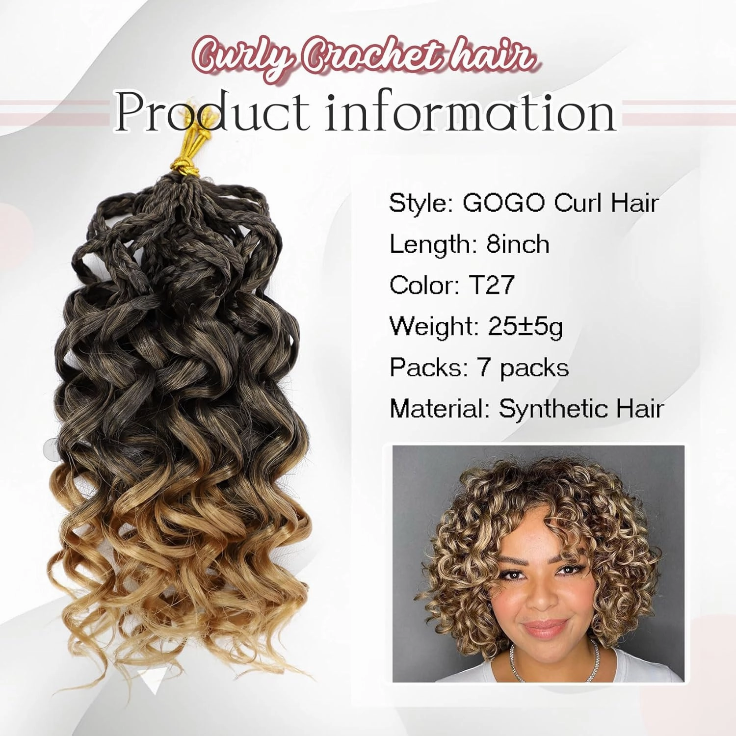 7 Packs Gogo Curl Crochet Hair for Women 8 Inch Pre-Twisted Curly Crochet Hair Pre Looped Deep Ocean Water Wave Beach Curl Crochet Braids Synthetic Braiding Hair Extensions (8 Inch, 1B/27)