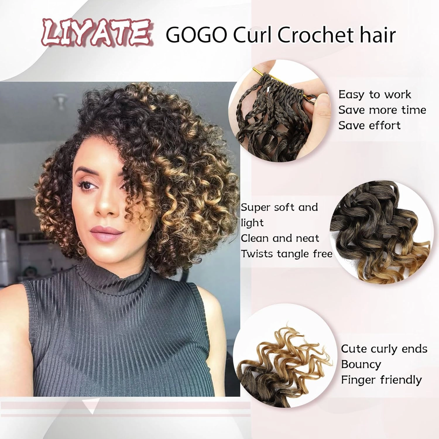 7 Packs Gogo Curl Crochet Hair for Women 8 Inch Pre-Twisted Curly Crochet Hair Pre Looped Deep Ocean Water Wave Beach Curl Crochet Braids Synthetic Braiding Hair Extensions (8 Inch, 1B/27)