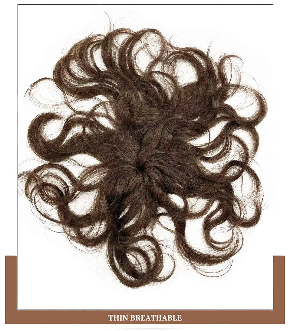 7" Short Curly Human Hair Toppers for Women Light Brown,2.76x3.94 Small Area Clip Top in Hair Pieces Natural Wavy Short Hair Topper Wiglets Hairpiece for Slight Thinning Hair