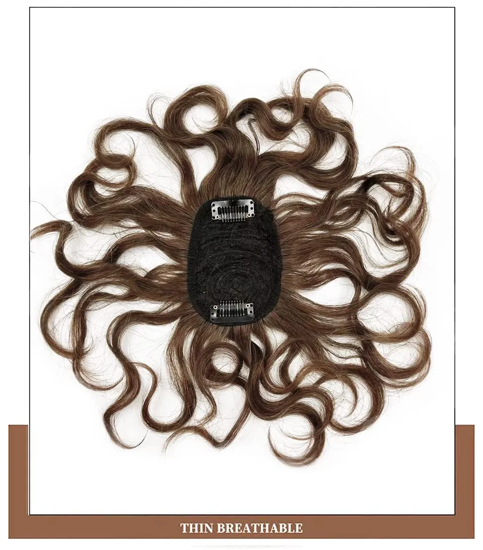 7" Short Curly Human Hair Toppers for Women Light Brown,2.76x3.94 Small Area Clip Top in Hair Pieces Natural Wavy Short Hair Topper Wiglets Hairpiece for Slight Thinning Hair