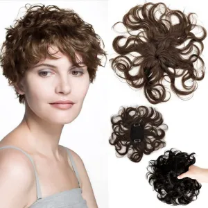 7" Short Curly Human Hair Toppers for Women Light Brown,2.76x3.94 Small Area Clip Top in Hair Pieces Natural Wavy Short Hair Topper Wiglets Hairpiece for Slight Thinning Hair