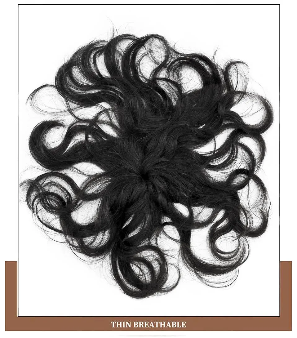 7" Short Curly Human Hair Toppers for Women,2.76x3.94 Small Area Top Clip in Topper Hairpieces Natural Wavy Short Wiglets Hairpiece for Slight Thinning Hair Black