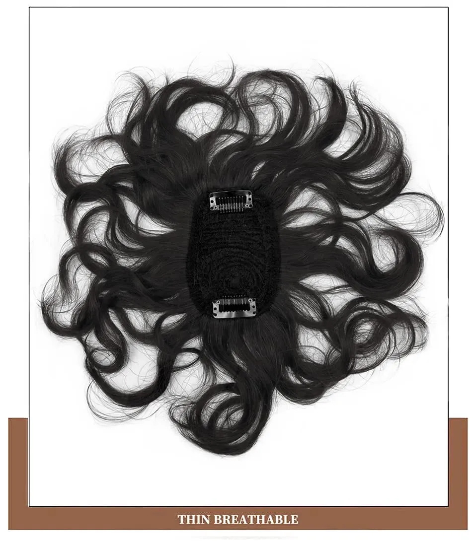 7" Short Curly Human Hair Toppers for Women,2.76x3.94 Small Area Top Clip in Topper Hairpieces Natural Wavy Short Wiglets Hairpiece for Slight Thinning Hair Black