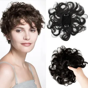 7" Short Curly Human Hair Toppers for Women,2.76x3.94 Small Area Top Clip in Topper Hairpieces Natural Wavy Short Wiglets Hairpiece for Slight Thinning Hair Black