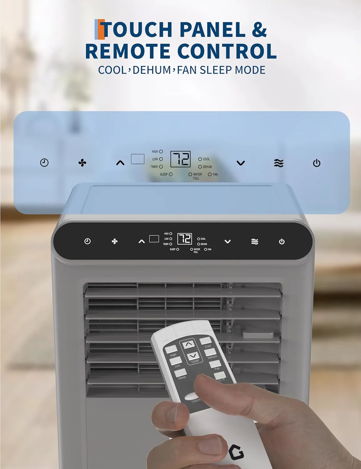8,000 BTU Portable Air Conditioner, 4-In-1 Portable AC Units for Rooms with Fan, Dehumidifier, Cools Up to 350 Sq.Ft. Room Air Conditioner, Remote, Auto Swing, Quite Opration, Timer, Grey