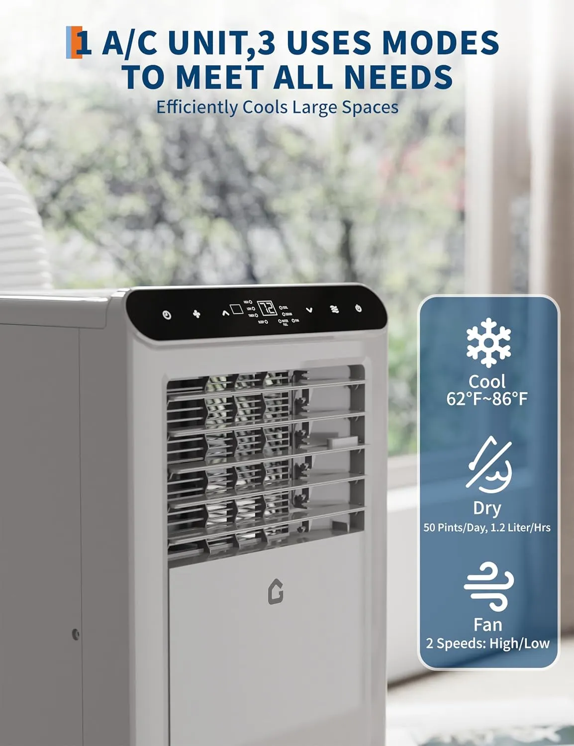 8,000 BTU Portable Air Conditioner, 4-In-1 Portable AC Units for Rooms with Fan, Dehumidifier, Cools Up to 350 Sq.Ft. Room Air Conditioner, Remote, Auto Swing, Quite Opration, Timer, Grey