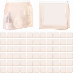 80 Pack Mini Pink Clear Makeup Bag Organizer Pouches Cosmetic Zipper Pouch Small Travel Pouches for Toiletries Transparent EVA Reusable Wash Bags Bulk Waterproof Plastic Gift Bags, Pink Frosted, 5.9”