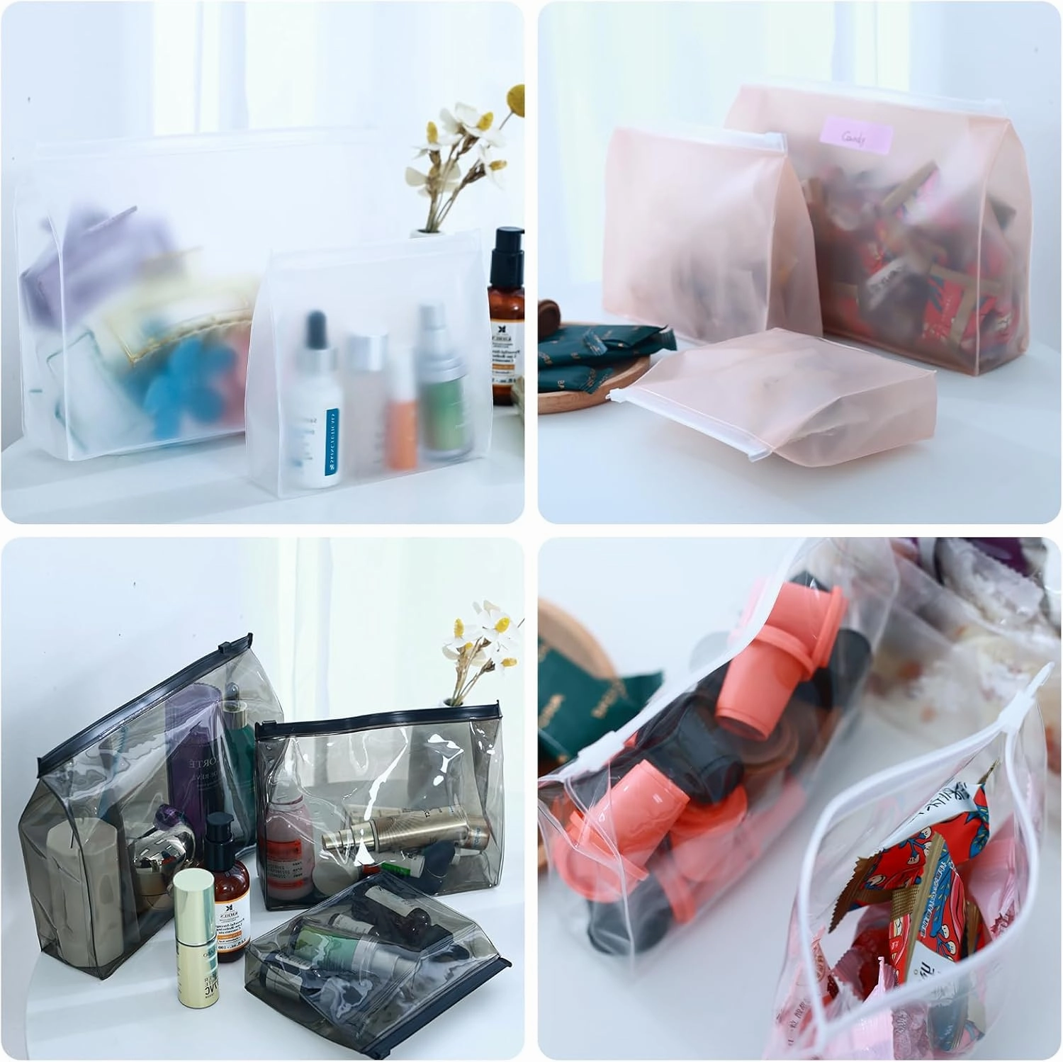 80 Pack Mini Pink Clear Makeup Bag Organizer Pouches Cosmetic Zipper Pouch Small Travel Pouches for Toiletries Transparent EVA Reusable Wash Bags Bulk Waterproof Plastic Gift Bags, Pink Frosted, 5.9”
