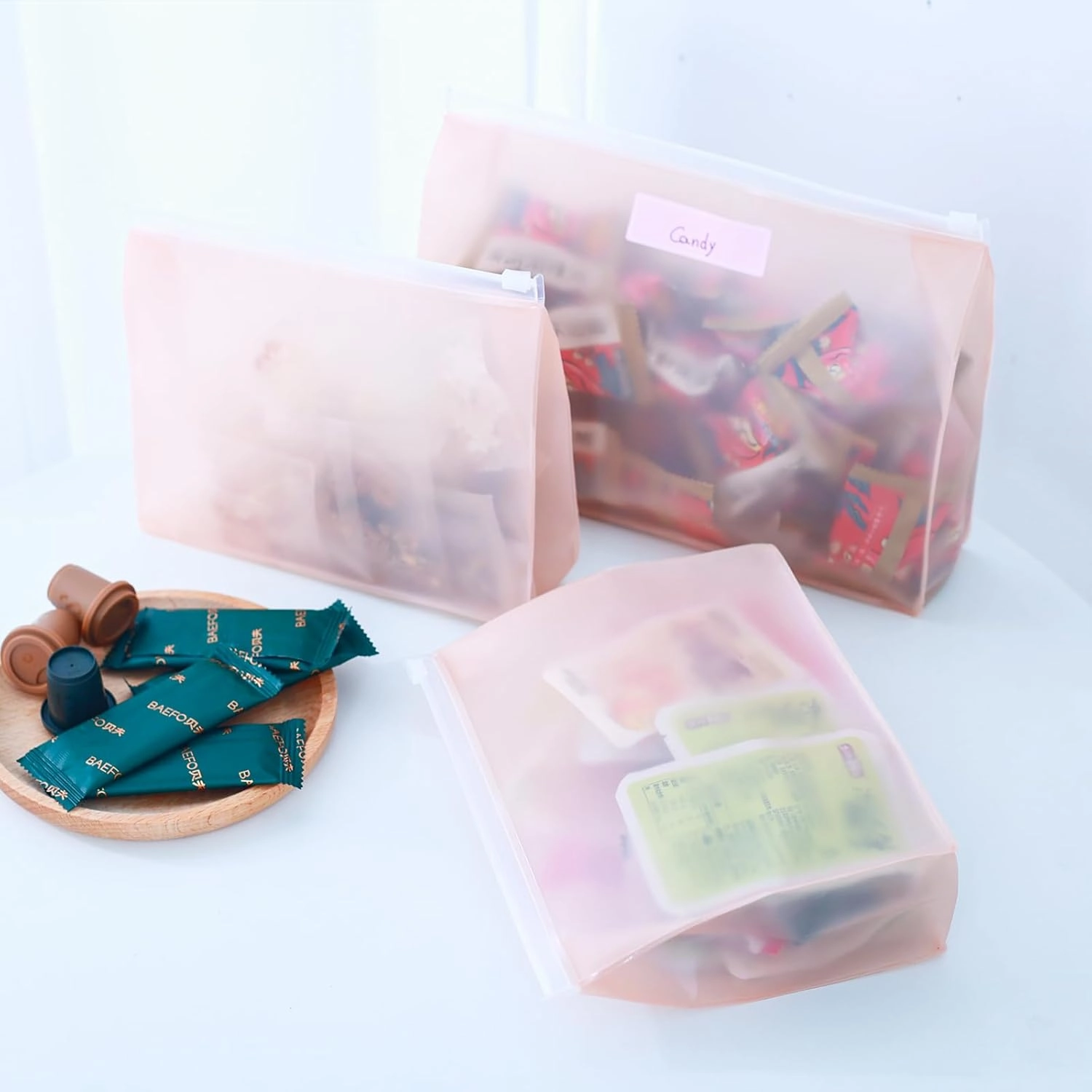 80 Pack Mini Pink Clear Makeup Bag Organizer Pouches Cosmetic Zipper Pouch Small Travel Pouches for Toiletries Transparent EVA Reusable Wash Bags Bulk Waterproof Plastic Gift Bags, Pink Frosted, 5.9”