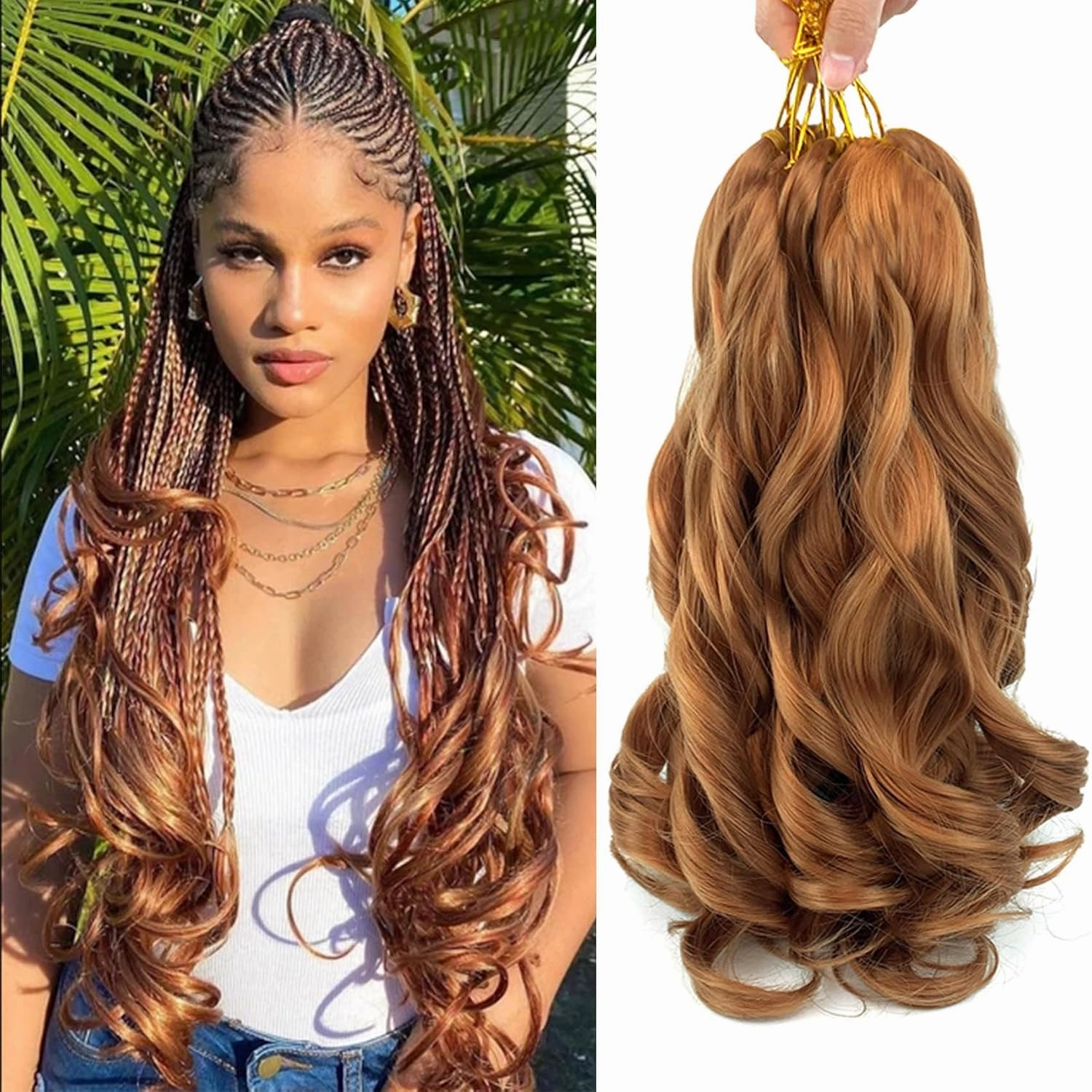 8 Packs 14Inch French Curl Braiding Hair Pre Stretched Braiding Hair Extensions,Color 30 Loose Wave Bouncy Braiding Hair Soft French Curl Braiding Hair for Women (8Packs,30#)