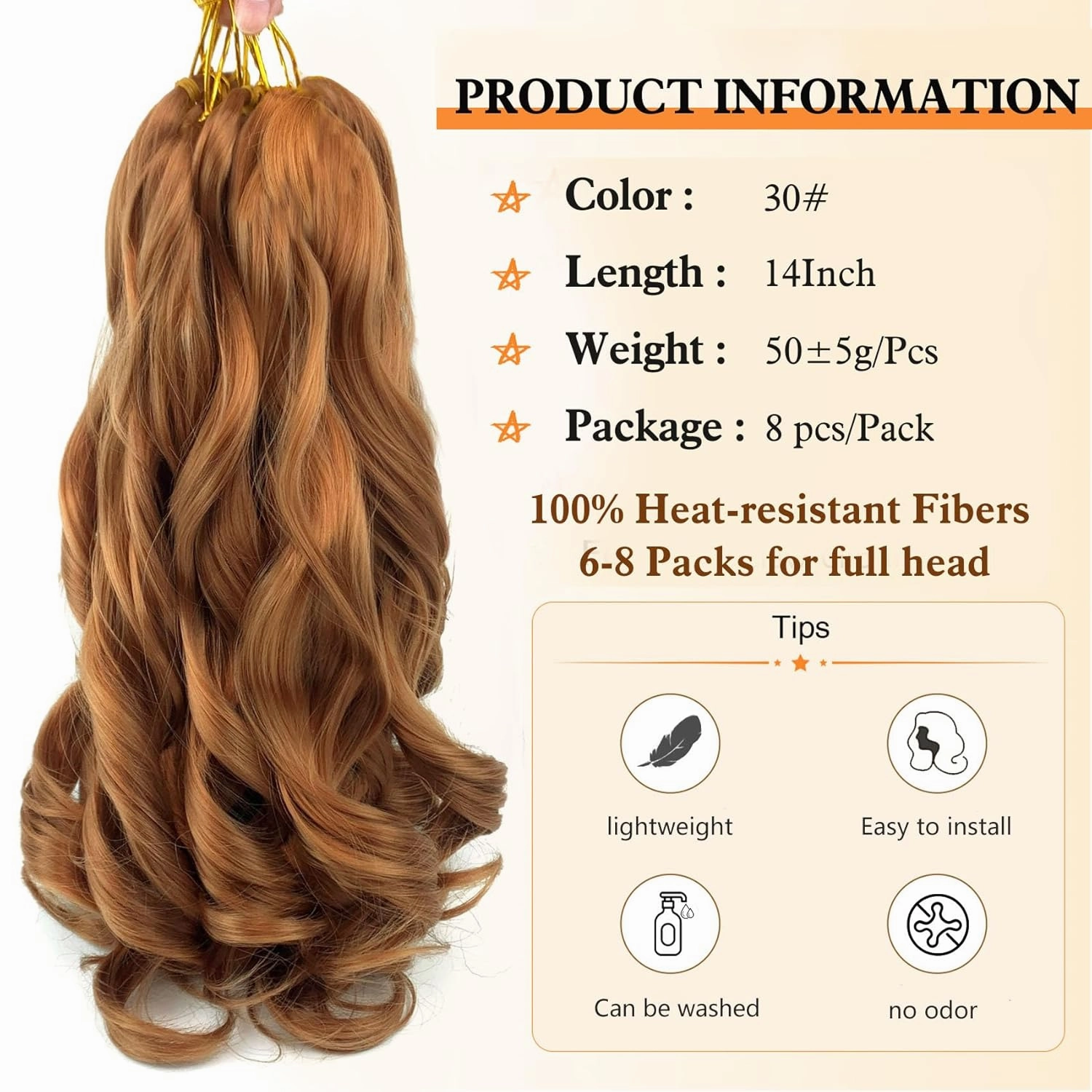 8 Packs 14Inch French Curl Braiding Hair Pre Stretched Braiding Hair Extensions,Color 30 Loose Wave Bouncy Braiding Hair Soft French Curl Braiding Hair for Women (8Packs,30#)