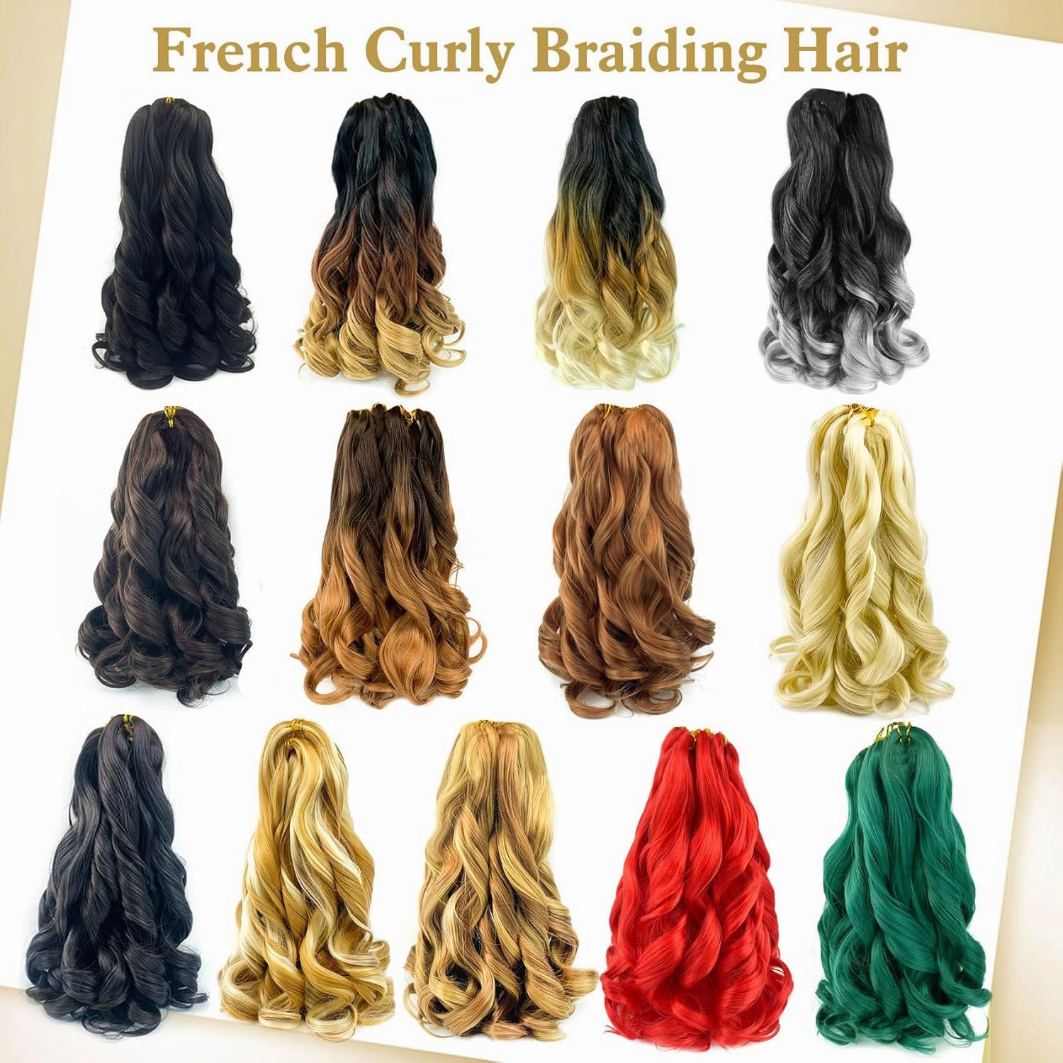 8 Packs French Curl Braiding Hair 14Inch Pre Stretched Braiding Hair Extensions, Loose Wave Bouncy Braiding Hair Soft French Curl Braiding Hair for Women (8Packs,2#)