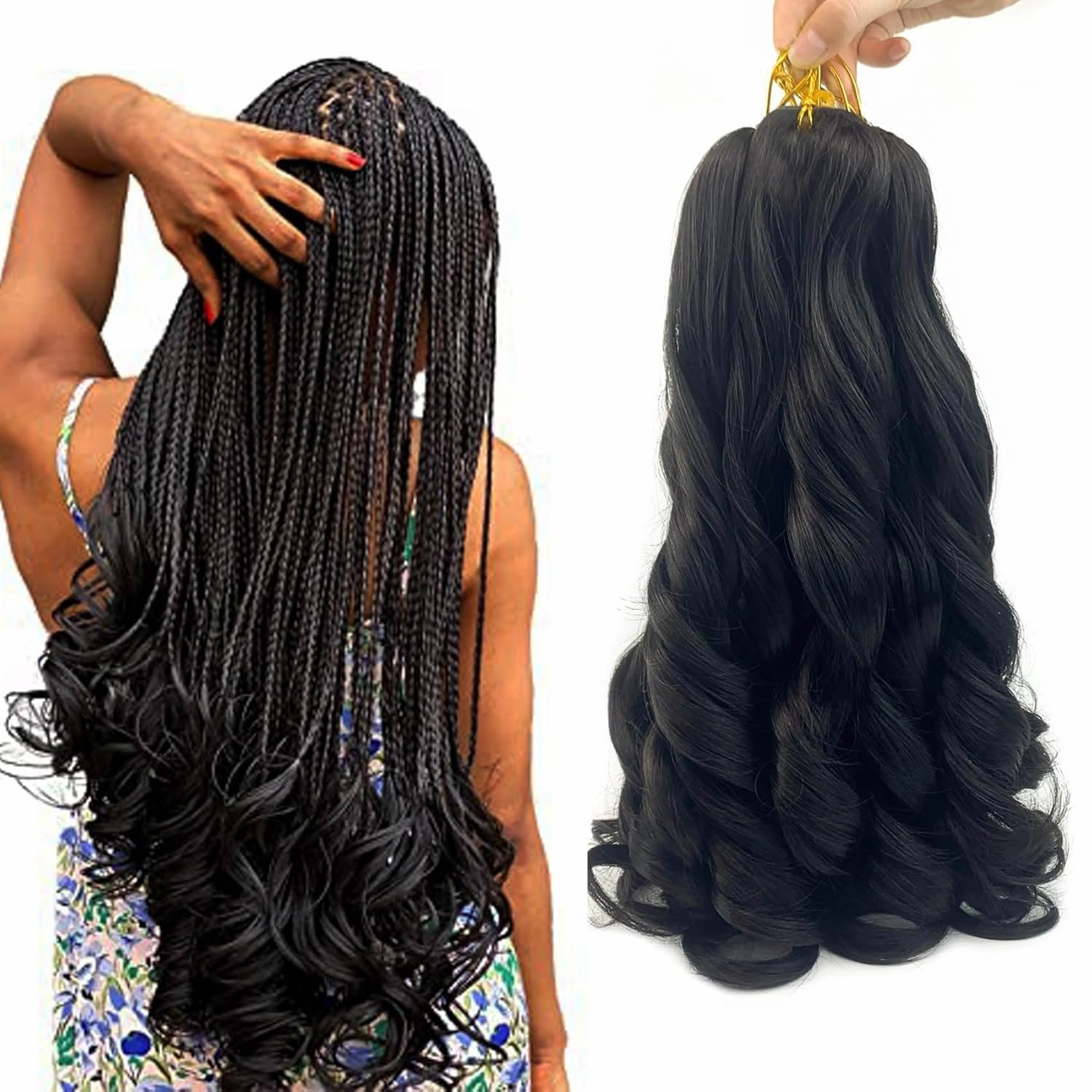 8 Packs French Curl Braiding Hair 14Inch Pre Stretched Braiding Hair Extensions, Loose Wave Bouncy Braiding Hair Soft French Curl Braiding Hair for Women (8Packs,2#)