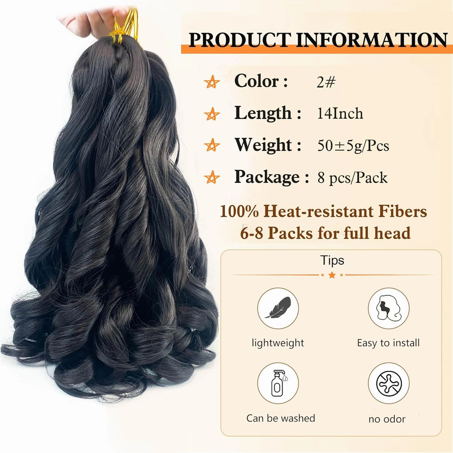 8 Packs French Curl Braiding Hair 14Inch Pre Stretched Braiding Hair Extensions, Loose Wave Bouncy Braiding Hair Soft French Curl Braiding Hair for Women (8Packs,2#)