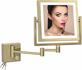 8" Brass Square Bathroom Lighted Vanity Wall Mounted Mirror Swing Srm Gold, 2 Sided 1X/3X LED Magnifying Makeup Mirror with Extension Arm, Shower Shaving Mirror Touch Sensor Dimming HardWired