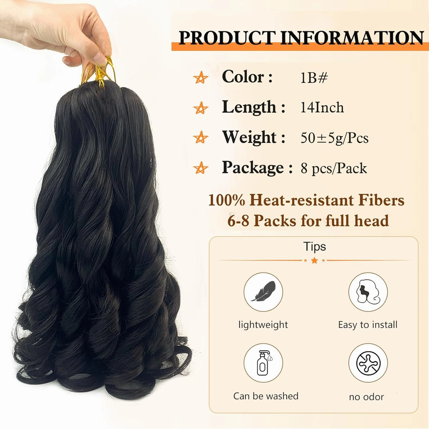 8Packs French Curl Braiding Hair 14 Inch Pre Stretched Bouncy Braiding Hair Natural Black French Curly Braiding Hair Loose Wavy Spiral Curl Braiding Hair Extensions for Women(8Packs,1B)