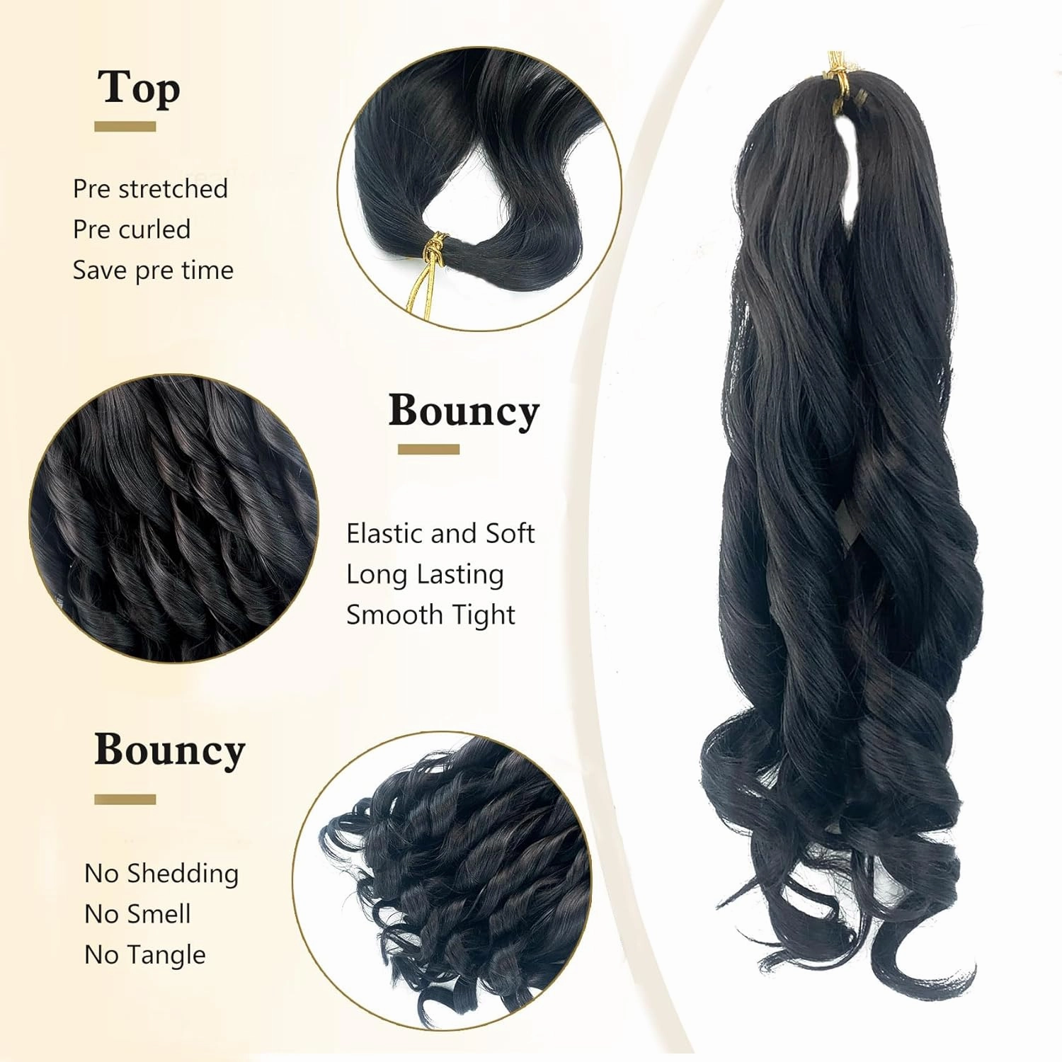 8Packs French Curl Braiding Hair 14 Inch Pre Stretched Bouncy Braiding Hair Natural Black French Curly Braiding Hair Loose Wavy Spiral Curl Braiding Hair Extensions for Women(8Packs,1B)
