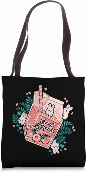90s Japanese Kawaii Peach Milk Juice Aesthetic Tote Bag