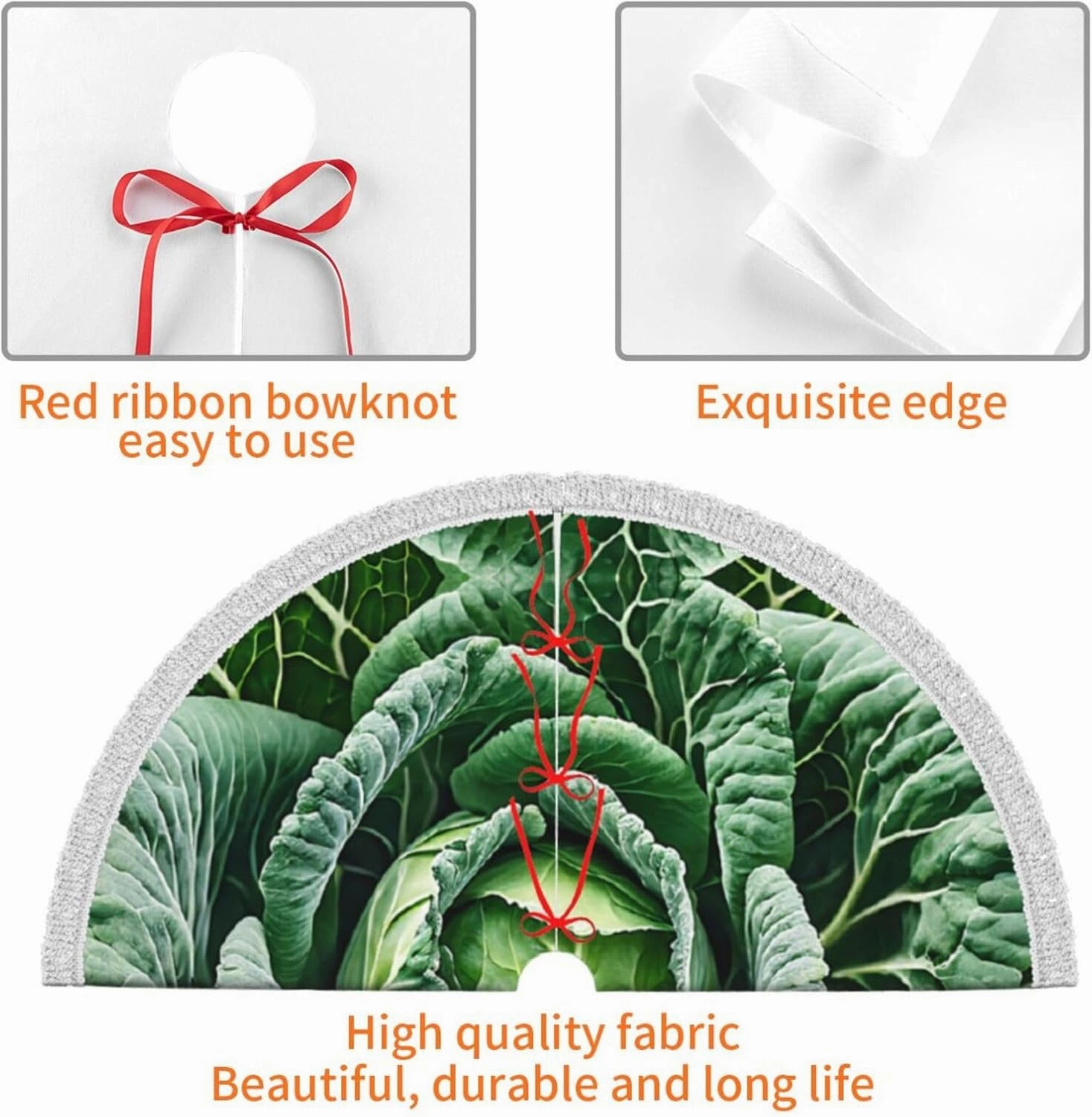 (Bright Cabbage) Christmas Tree Skirt With Tassels Xmas Tree Skirt For Party Decorations Elegant Holiday Ornament Accent 30"