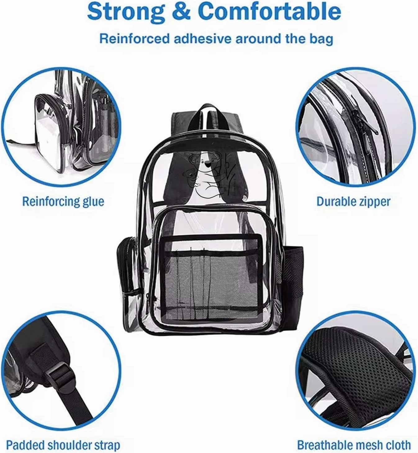 | Clear Backpack Heavy Duty - PVC Transparent Backpack Large Clear Book Bag for College Work (Pink)