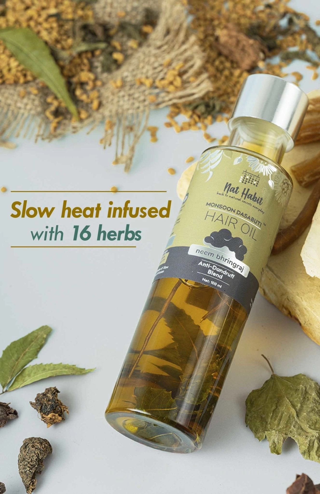 <strong>Neem Bhringraj Monsoon Hair Oil</strong> <br><i>Anti-Dandruff Blend</i>