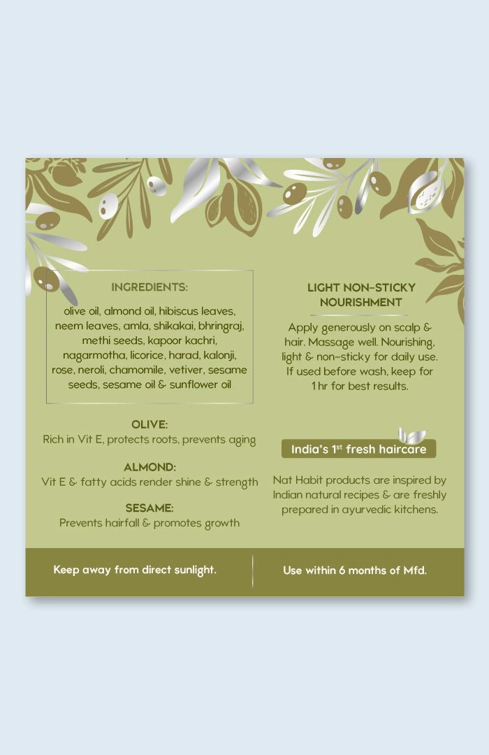 <strong>Olive Almond Vit-E Winter Hair Oil</strong> <br><i>Light Non-Sticky Nourishment</i>