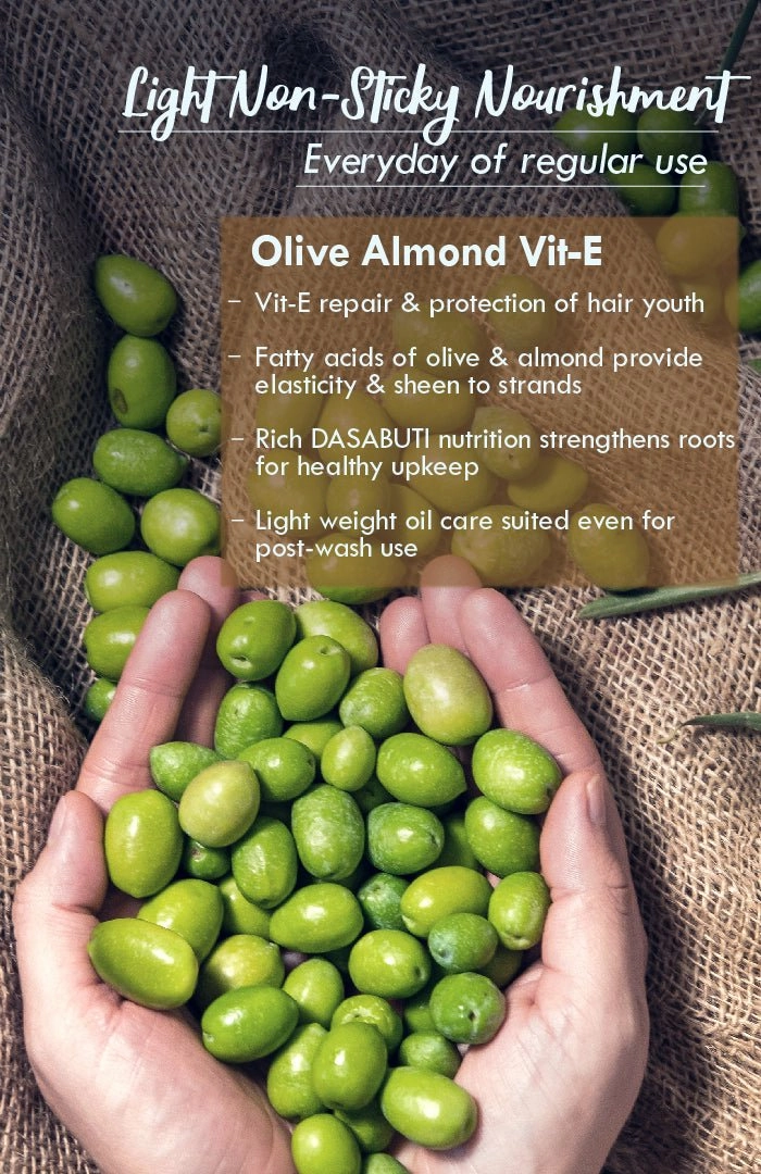 <strong>Olive Almond Vit-E Winter Hair Oil</strong> <br><i>Light Non-Sticky Nourishment</i>