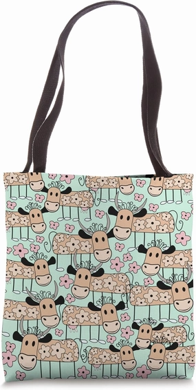 "Mooving" to Greener Pastures Cows and Daisy Flowers Tote Bag