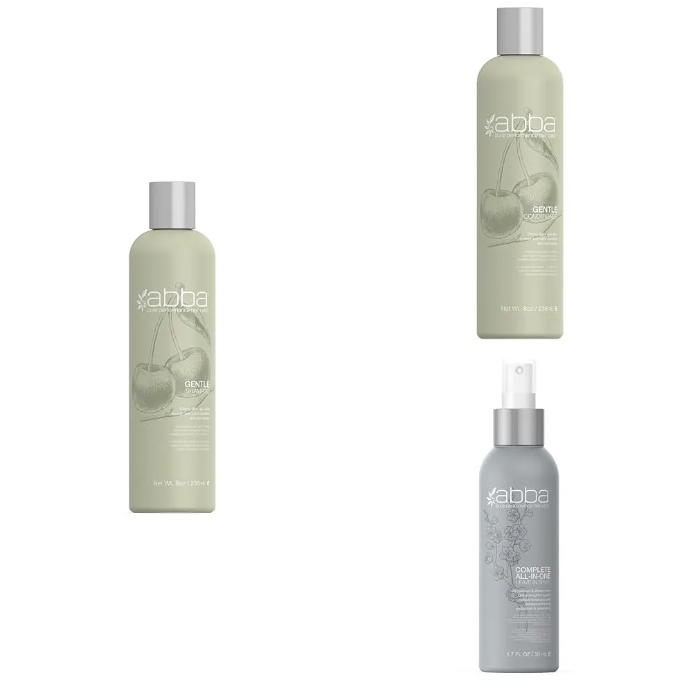 ABBA - All-in-One Leave-In Travel Spray & Pure Gentle Shampoo & Conditioner Duo - Cherry Bark & Aloe, 8 fl oz Each