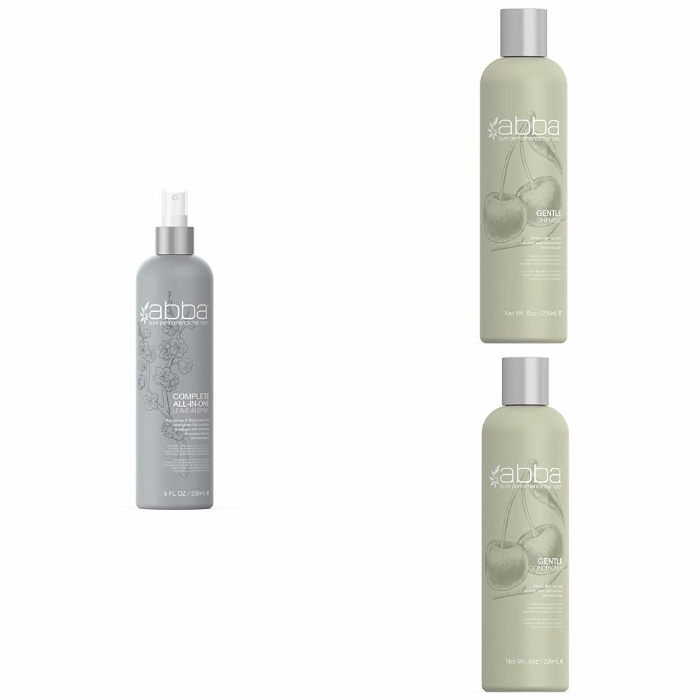 ABBA - All-in-One Leave-In Spray & Pure Gentle Shampoo & Conditioner Duo - Cherry Bark & Aloe, 8 fl oz Each