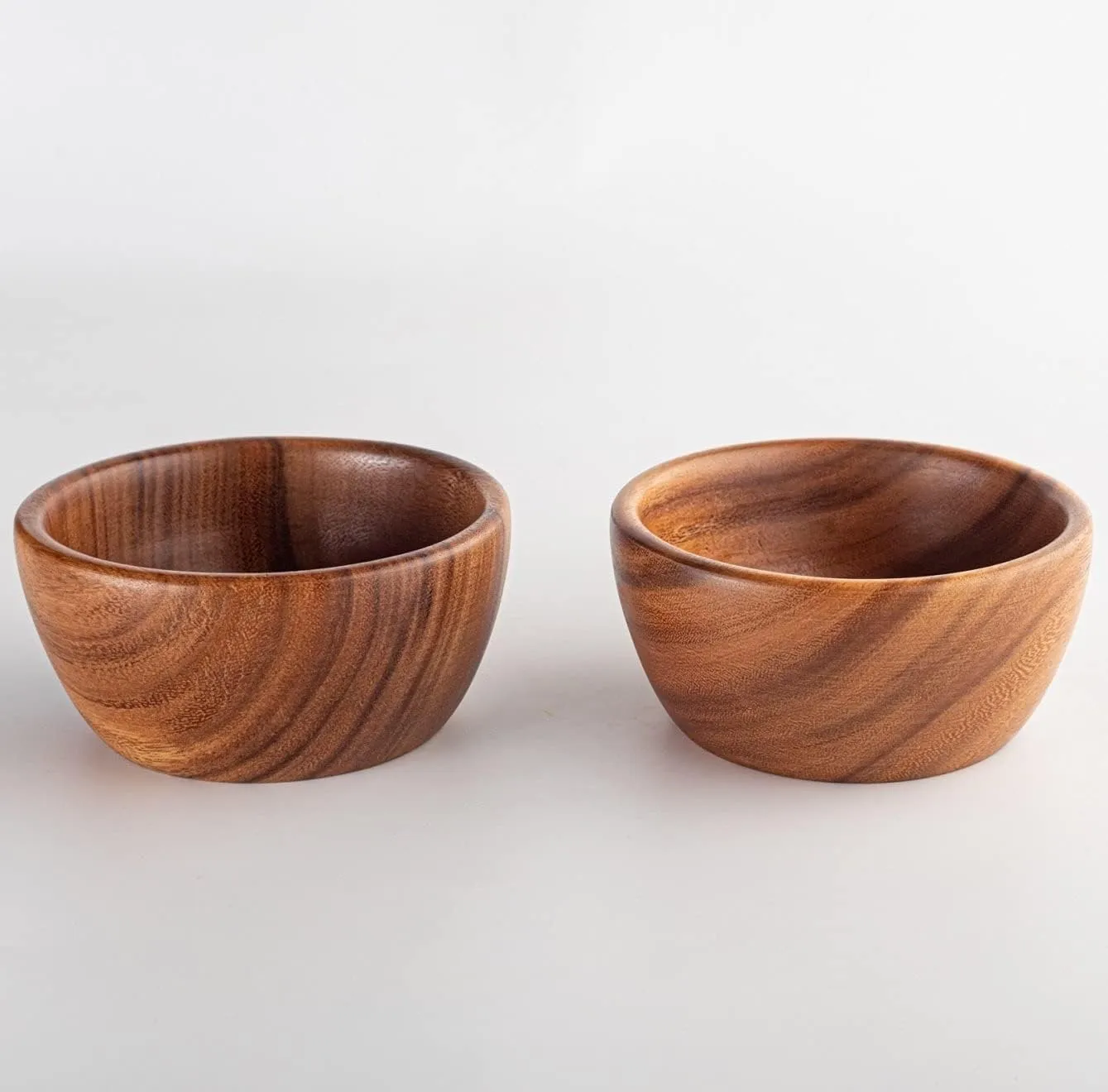 Acacia Wooden Salad Bowls (Set of 2): 6" x 3" Individual Wood Serving Bowls for Fruits, Cereal, Salads or Snacks - Handmade from a Single Organic Piece of Acacia Wood, Food Safe