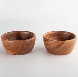 Acacia Wooden Salad Bowls (Set of 2): 6" x 3" Individual Wood Serving Bowls for Fruits, Cereal, Salads or Snacks - Handmade from a Single Organic Piece of Acacia Wood, Food Safe