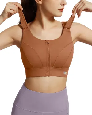 Adjustable High Impact Sports Bras for Women Zip Front Full Coverage and Lift Padded Compression Tops