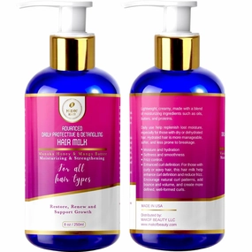 Advanced Daily Protective & Detangling Hair Milk | Nourishing Organic Leave-In Conditioning Repair and Renew Dry and damaged hair. Reduce Breakage and Support Hair Growth. 8 fl oz