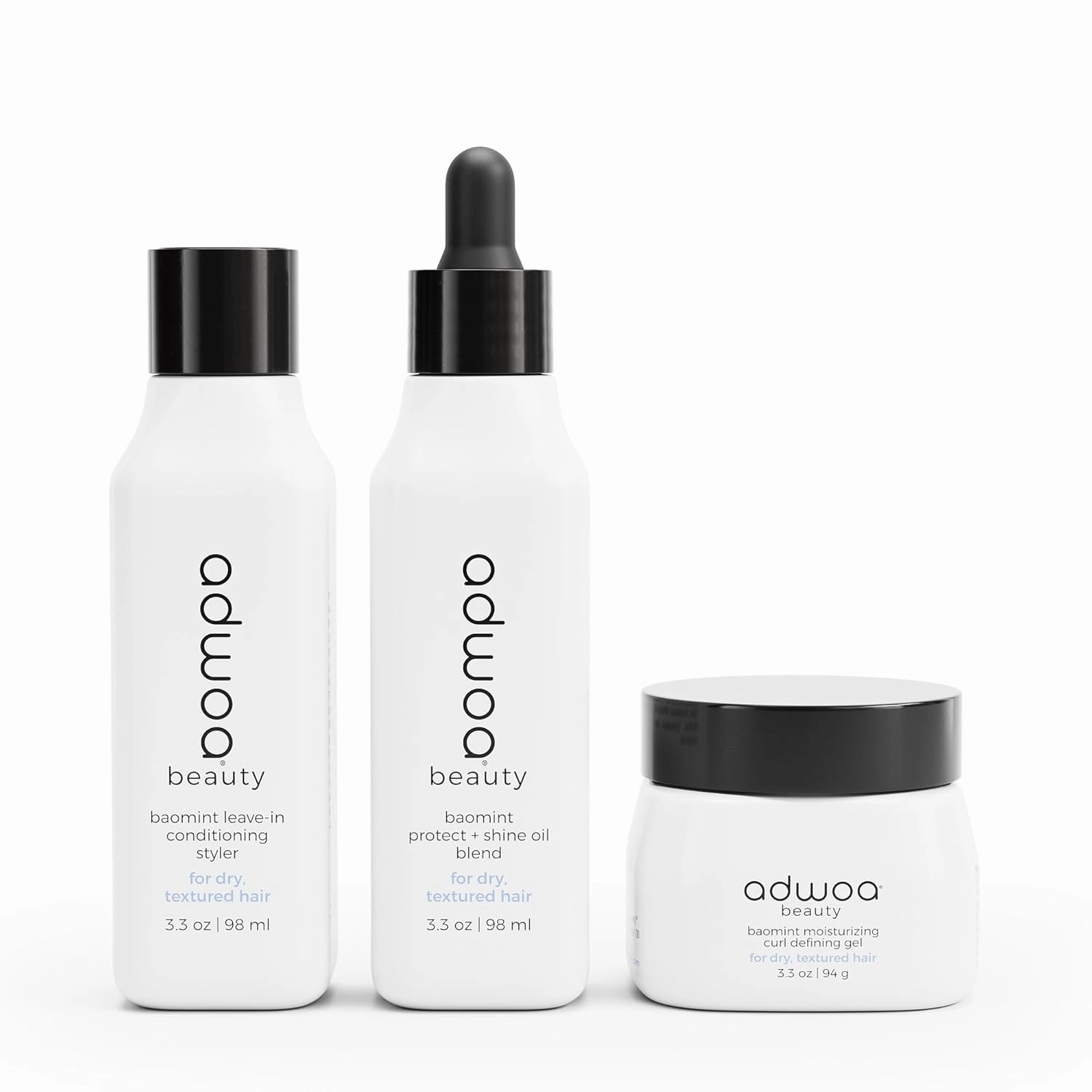 adwoa beauty wash n' style kit - Baomint™ leave-in conditioning styler, protect   shine oil blend, and moisturizing curl defining gel - travel size bundle
