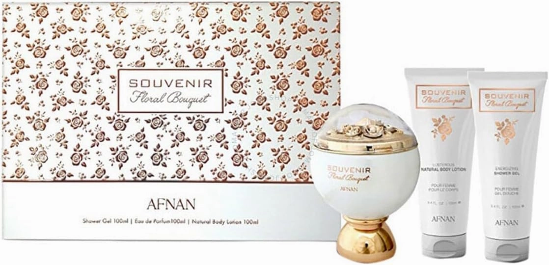 Afnan Souvenir Floral Bouquet Women's Luxurious Perfume Gift Set – Eau De Parfum, Body Lotion, Shower Gel