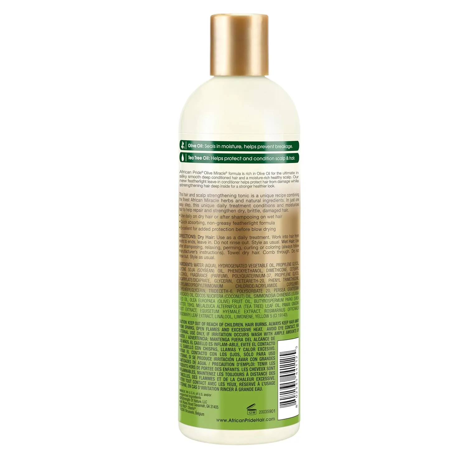 African Pride Olive Miracle Leave-In Conditioner (3 Pack) enriched with olive oil and tea tree to seal in moisture and prevent breakage. 12oz.