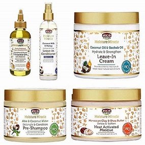 African Pride Moisture Miracle Pre-Shampoo, Leave-In, Cream, Masque, Shampoo