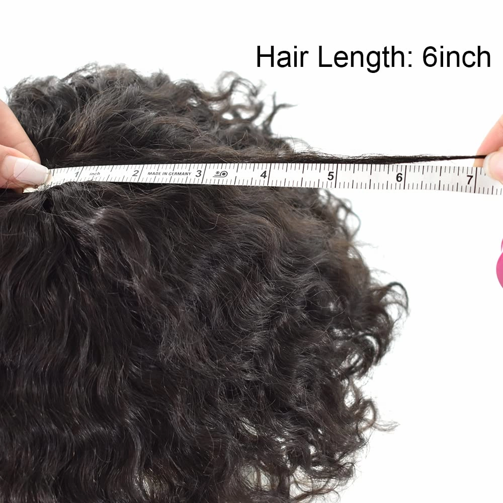 Afro Curl Toupee for Black Men Hair Piece Real Human Hair Full Poly Skin Curly Hair System for Black Men Weave Hair Units African American Mens Toupee 8x10 1# JET BLACK-14MM Afro Wave