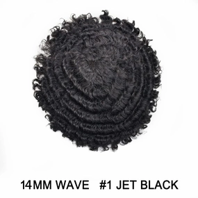 Afro Curl Toupee for Black Men Hair Piece Real Human Hair Full Poly Skin Curly Hair System for Black Men Weave Hair Units African American Mens Toupee 8x10 1# JET BLACK-14MM Afro Wave